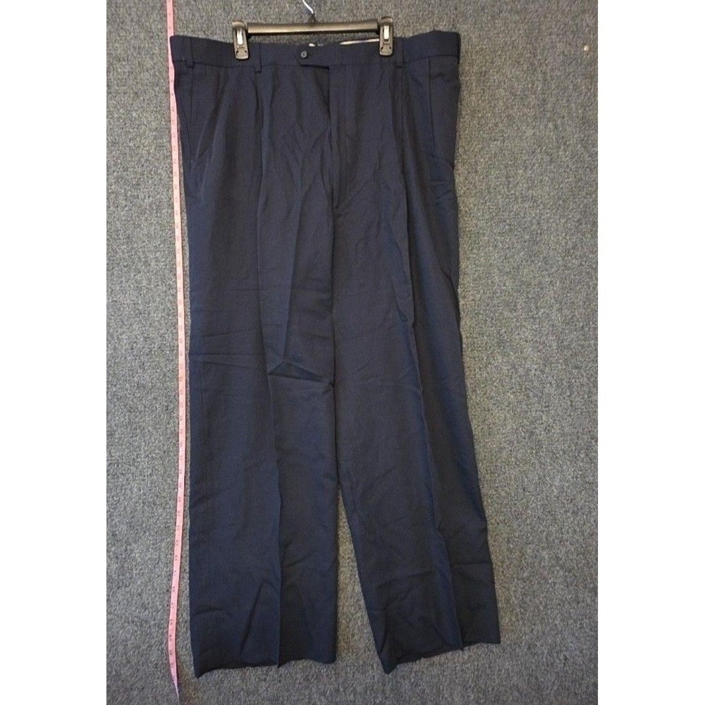 Paul Fredrick Dress Pants Mens 44x36 Blue Cotton Linen Classic Pleated Summer